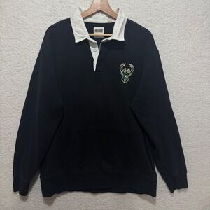 Vintage Tailgate Milwaukee Bucks Rugby Shirt Sweatshirt Collar Logo Men's XL